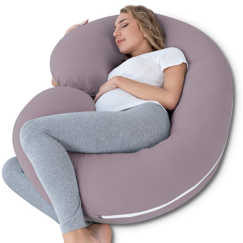 INSEN Pregnancy Pillows for Sleeping, Maternity Pillow with Cooling Cotton Cover, C Shaped for Pregnant Women (Purple Jersey) - Image 1